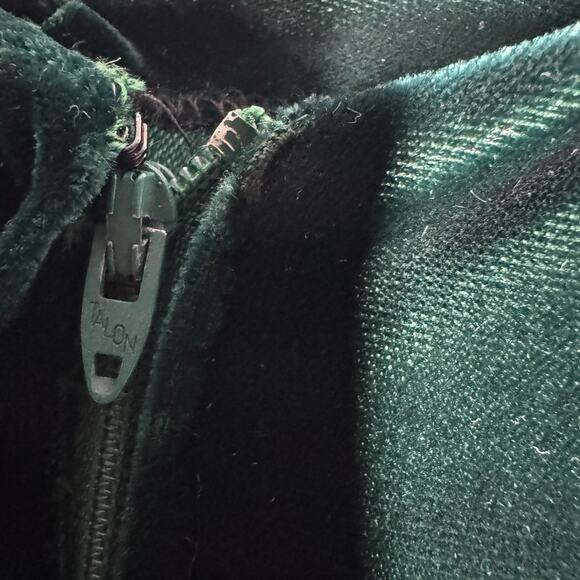 Vintage 1970s Renaissance Green Velvet Taffeta Victorian Maxi Dress Talon XS/S - Picture 3 of 11